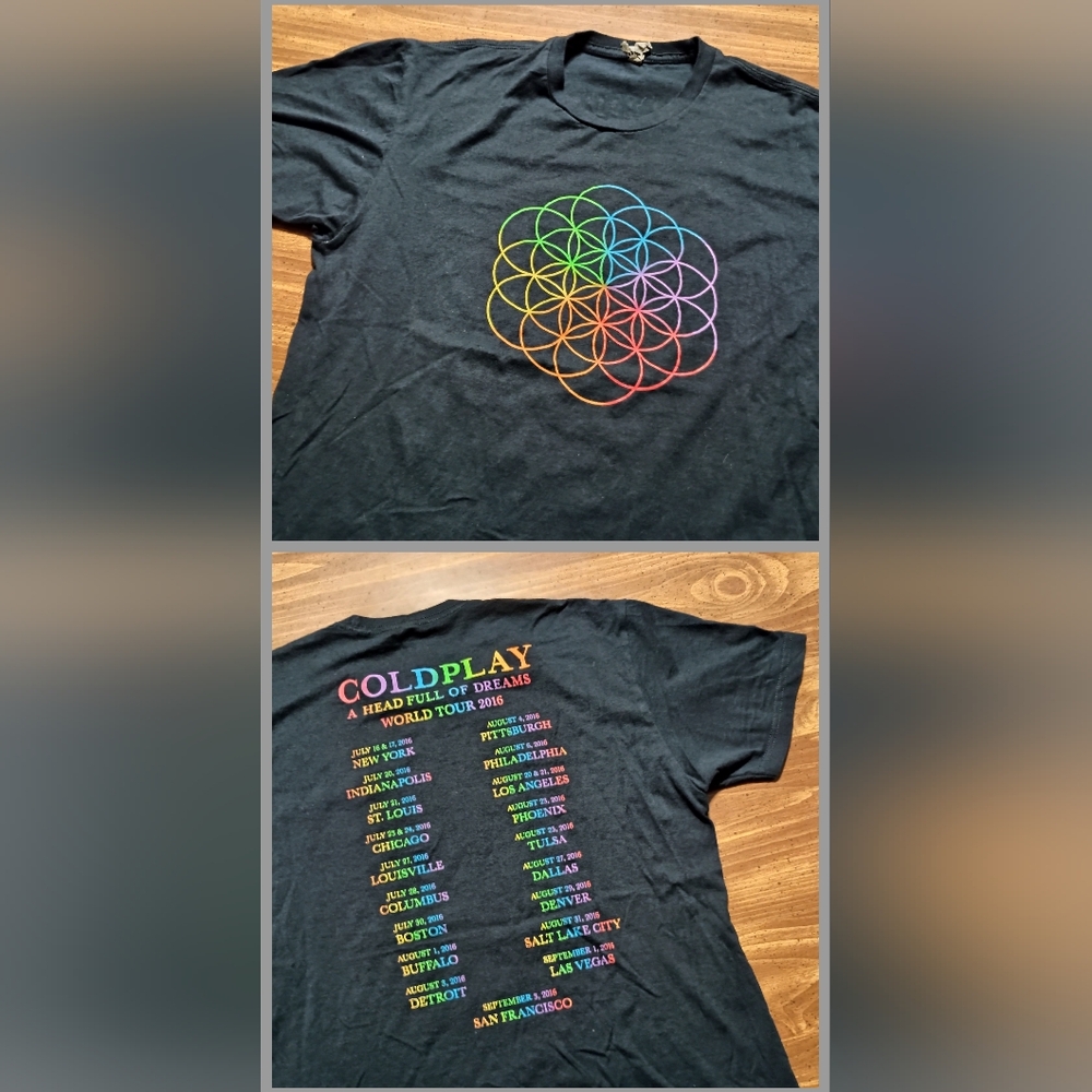 COLDPLAY CONCERT T-SHIRT - Large // Rock Band Music Tour Tee Shirt rainbow tees
